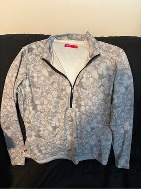 Terry Floral Half-Zip Jersey in Light Gray